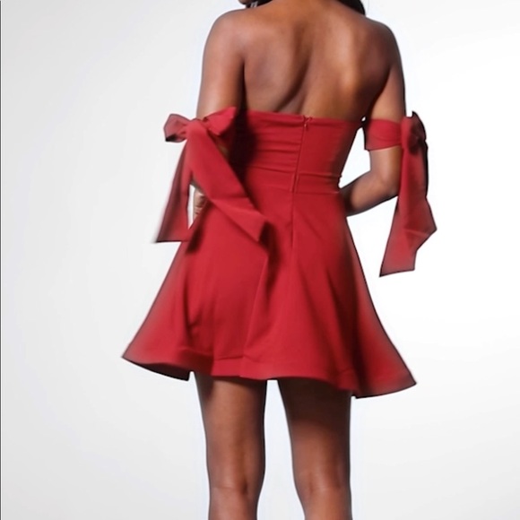 Off the Shoulders Bow Sleeve Christmas Party Dress Wine Red Size 8 - Picture 3 of 3